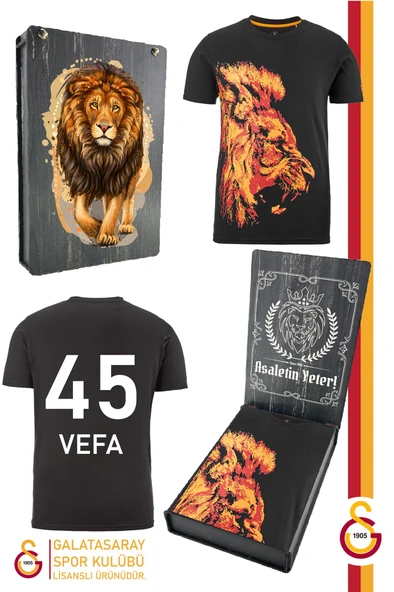 Galatasaray Orijinal Lisanslı Aslan Baskılı Kişiye Özel T-Shirt Hediyelik Ahşap Kutulu ürün görseli 1