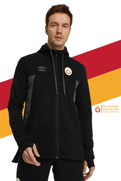 Galatasaray Orijinal Lisanslı Kapüşonlu Siyah Fermuarlı Hoodie ürün görseli 1