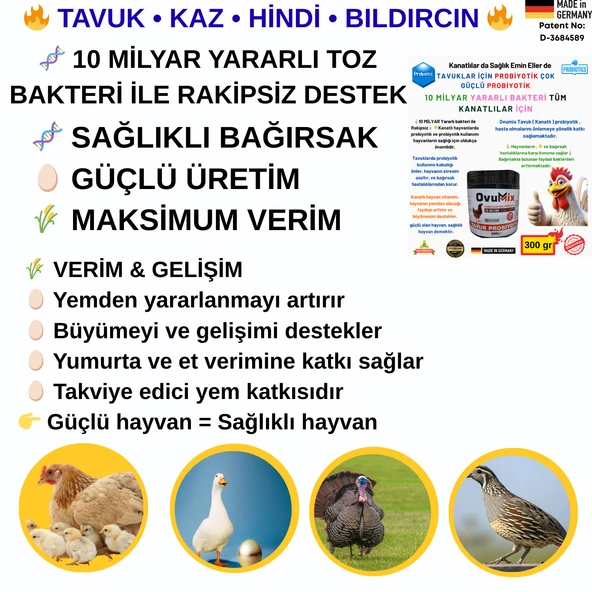 Tavuklar için Probiyotik Çok güçlü 10 Milyar Yararlı Bakteri Tüm Kanatlılar için 300 Gr ürün görseli 1