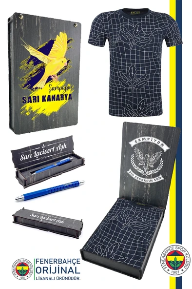 Fenerbahçe Orijinal Lisanslı Palamut LogoTribün T-Shirt + Kalem Set Hediyelik Ahşap Kutulu ürün görseli 1