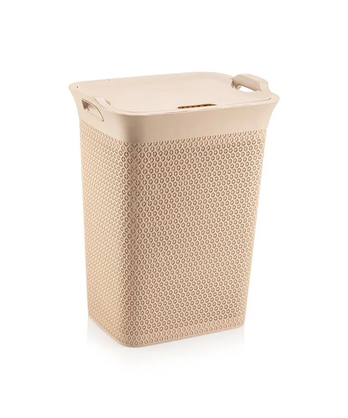 Omnipazar SY-4630 Plastik Safir Kirli Çamaşır Sepeti 55 lt Bej ürün görseli 1