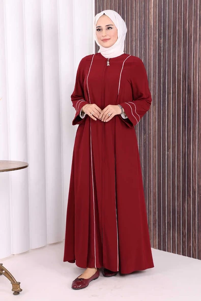 Çizgi Detaylı Ferace 6011 Bordo - Resim 3