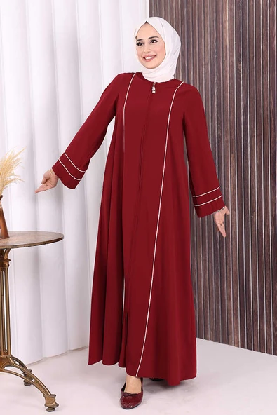 Çizgi Detaylı Ferace 6011 Bordo - Resim 2