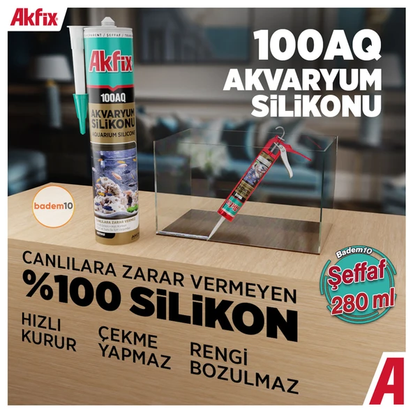 Akfix 100AQ Akvaryum Sızdırmaz Silikonu Şeffaf Solvent İçermeyen Silikon 280 mL ürün görseli 1