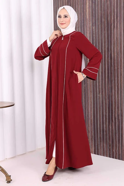 Çizgi Detaylı Ferace 6011 Bordo - Resim 4
