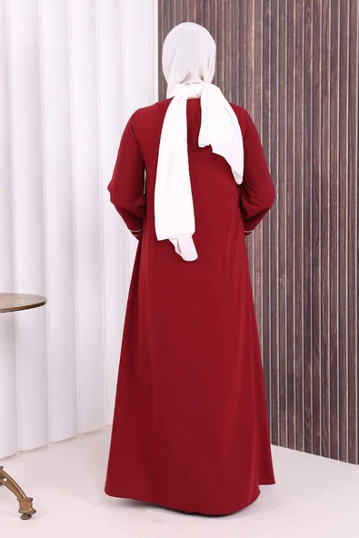 Çizgi Detaylı Ferace 6011 Bordo - Resim 5