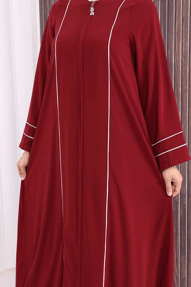 Çizgi Detaylı Ferace 6011 Bordo - Resim 7