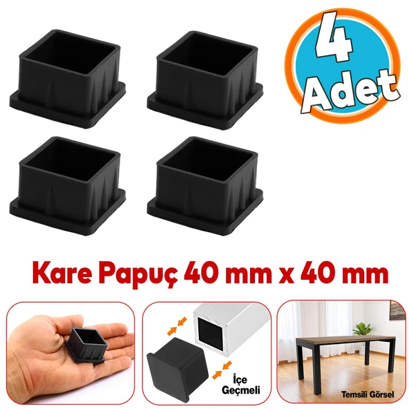 4 Adet Masa Sandalye Sehpa Ayak Tapası Kare Tıpa Papuç Takoz 40 mm x 40 mm Parke Zemin Koruyucu ürün görseli 1
