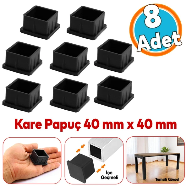 8 Adet Masa Sandalye Sehpa Ayak Tapası Kare Tıpa Papuç Takoz 40 mm x 40 mm Parke Zemin Koruyucu ürün görseli 1