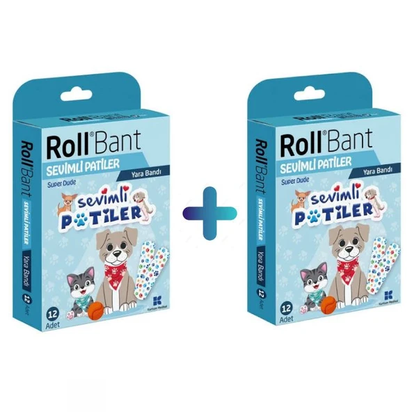 Rollbant Sevimli Patiler Yara Bandı 12 x 2 adet ürün görseli 1