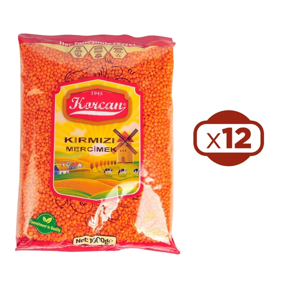 Korcan Kırmızı Mercimek 1 kg x 12 Adet ürün görseli 1