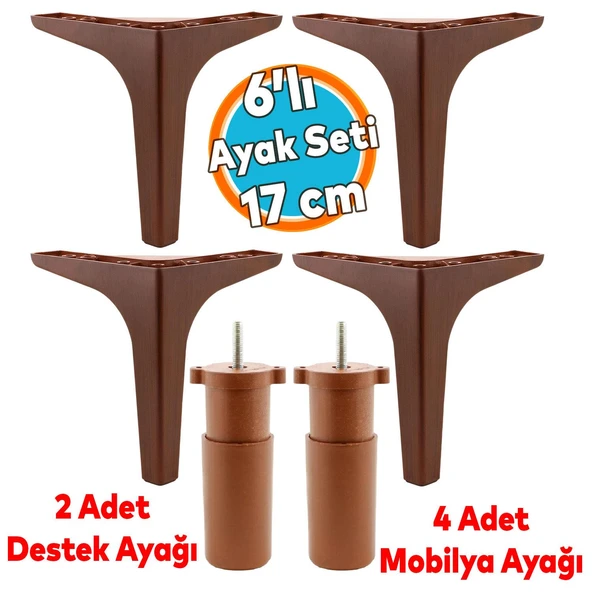 Mobilya Tv Ünitesi Konsol Koltuk Kanepe Destek Ayağı 17 Cm Ahşap Desenli Ayakları 6'lı Set ürün görseli 1