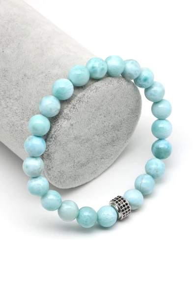 Larimar Doğal Taş Zirkon Aparatlı Bileklik 8 mm Küre Kesim ürün görseli 1