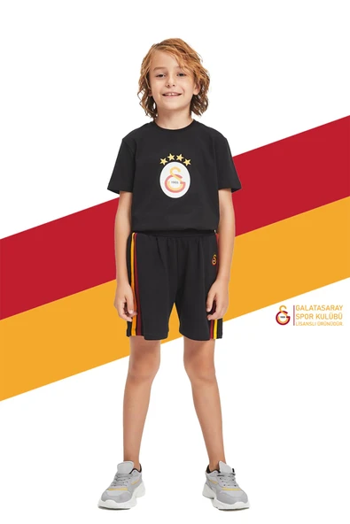Gs Srt 003 Galatasaray Orijinal Lisanslı Çocuk Şort Siyah ürün görseli 1