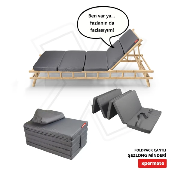 XPERMATE Katlanır Şezlong Minderi Fermuarlı Çantalı Cepli FoldPack 30x60x35 cm Antrasit ürün görseli 1