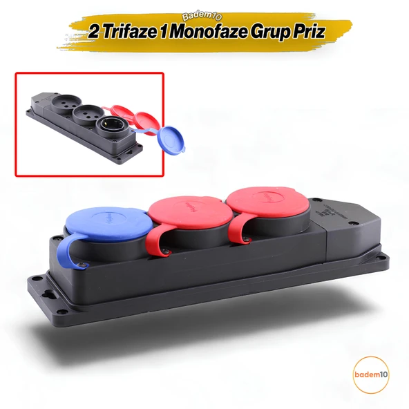 2 Trifaze 1 Monofaze 3'lü Çoğaltıcı Grup Priz Kablosuz ve Kombinli Kapaklı Klemensli Kauçuklu ürün görseli 1