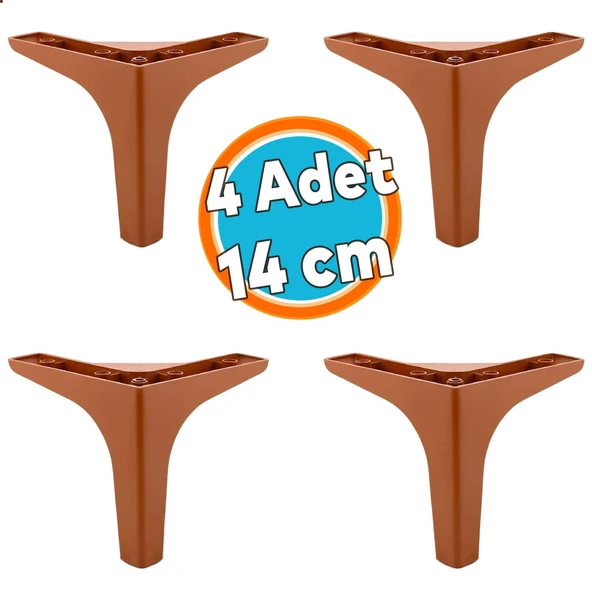 Mobilya Kanepe Sehpa TV Ünitesi Koltuk Ayağı 14 cm Kahverengi Baza Ayak 4 Adet ürün görseli 1