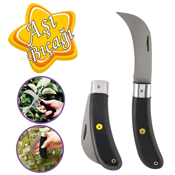 Aşı Bıçağı Eğri Uçlu Ara Çakı Bağ Bıçağı Paslanmaz Çelik Plastik Saplı Katlanır Bıçak 22 cm ürün görseli 1