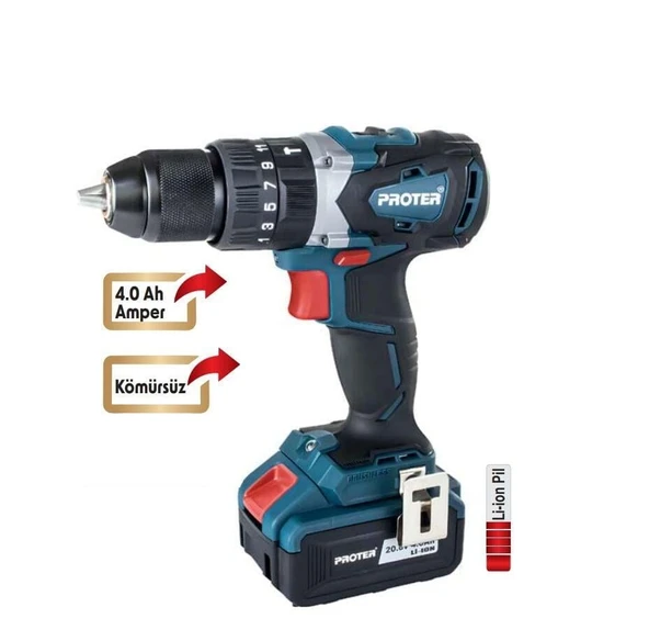 PROTER PST 740 BL ŞARJLI MATKAP 13 MM KÖMÜRSÜZ DARBELİ ürün görseli 1