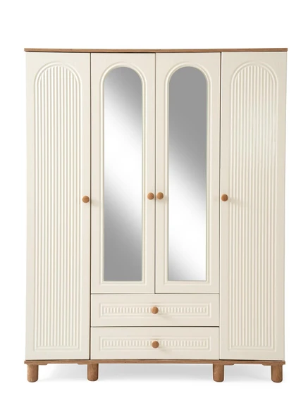 BOHEM MDF 4 KAPILI DOLAP-EKRU/CEVİZ ürün görseli 1