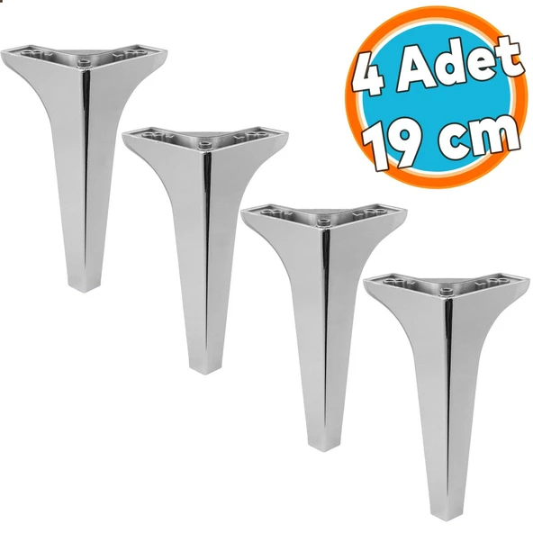 Mobilya Kanepe Sehpa TV Ünitesi Koltuk Ayağı 19 cm Parlak Krom Baza Ayak 4 Adet ürün görseli 1