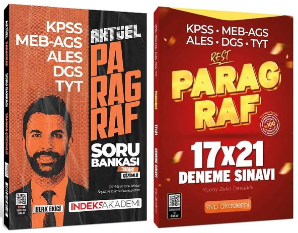 İndeks + EVP Akademi 2025 KPSS MEB-AGS ALES DGS TYT Aktüel Paragraf Soru Bankası + 21 Deneme 2 li Set - Berk Ekici İndeks + EVP Akademi Yayıncılık ürün görseli 1