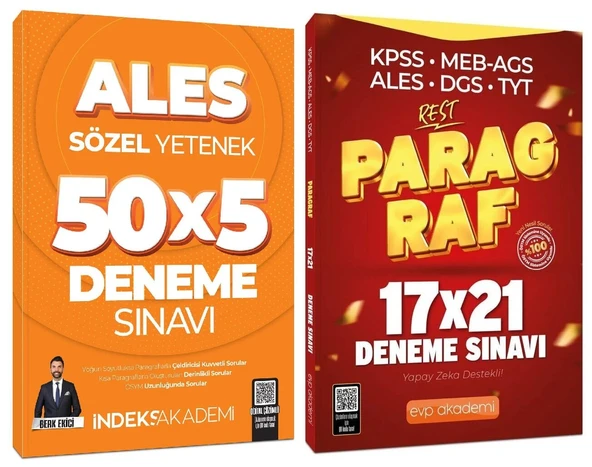 İndeks + EVP Akademi 2025 ALES Sözel Yetenek + Paragraf 5+21 Deneme 2 li Set - Berk Ekici İndeks + EVP Akademi Yayıncılık ürün görseli 1