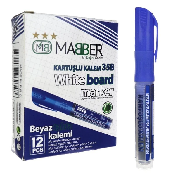 MABBER BEYAZ TAHTA KALEMİ KARTUŞLU MAVİ 12 ADET ürün görseli 1