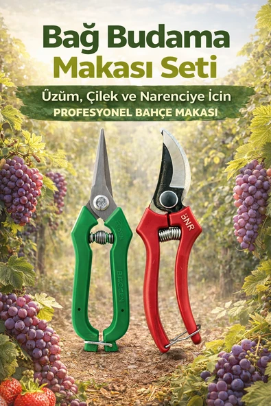 ByKurt Eğri Bağ Budama Makası 20CM ve Meyve Toplama Makası 19CM Üzüm Çilek Narenciye İçin ürün görseli 1