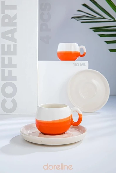 Coffee&Art Handmade Nescafe-Çay Fincanı- 2 Kişilik Turuncu 220 Ml ürün görseli 1