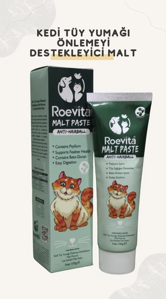 Roevita Kediler İçin Tüy Yumağı Önleyen Malt Macun Paste Anti Hairball 100 gr ürün görseli 1