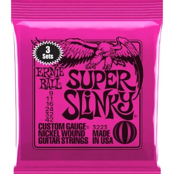 Ernieball P03223 SUPER SLINKY 3 PACK Elektro Tel (3lü Paket) ürün görseli 1