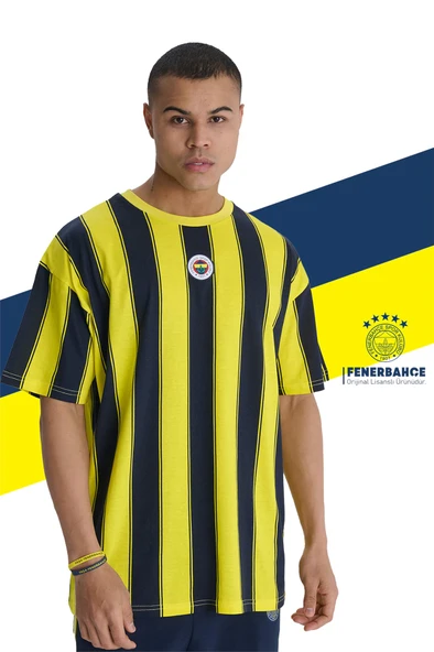 Fenerbahçe Orijinal Lisanslı Sarı Lacivert Çubuklu Erkek T-Shirt ürün görseli 1
