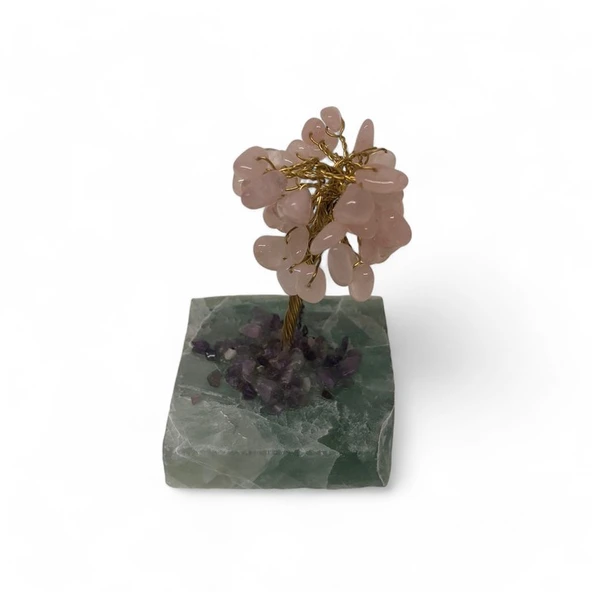 Mineral Altlı Pembe Kuvars Küçük Ağaç - Resim 2