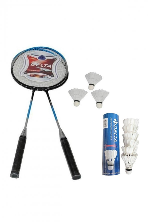 Delta 2 Adet Badminton Raketi + Çantası + 6 Deluxe Kaz Tüyü + 3 Plastik Toplam 9 Badminton Topu Seti ürün görseli 1