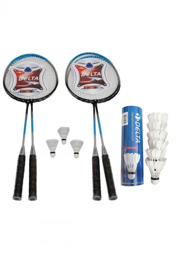Delta 4 Adet Badminton Raketi + Çantası + 6 Deluxe Kaz Tüyü + 3 Plastik Toplam 9 Badminton Topu Seti ürün görseli 1
