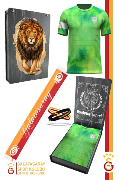 Galatasaray Orijinal Lisanslı Muslera Match Day T-Shirt + Bileklik + Atkı Set Hediyelik Ahşap Kutu ürün görseli 1