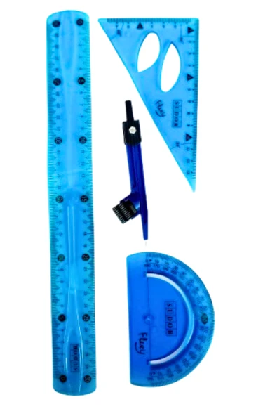 30 cm esnek kırılmaz cetvel takımı 4 lü set (CETVEL,PERGEL,AÇIÖLÇER VE PERGELLİ SET) ürün görseli 1