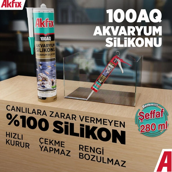 100AQ Akvaryum Sızdırmaz Silikonu Şeffaf Solvent İçermeyen Silikon 280 mL ürün görseli 1