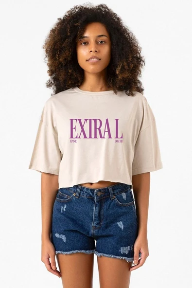 Jennie ExtraL Bej Kadın Crop Tshirt ürün görseli 1
