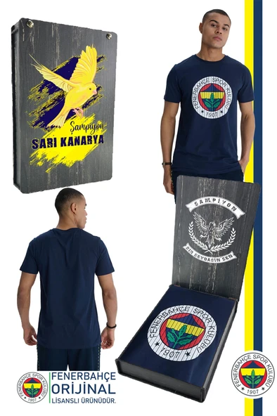 Fenerbahçe Orijinal Lisanslı Kabartma Logo Lacivert Tribün T-Shirt Hediyelik Ahşap Kutulu ürün görseli 1