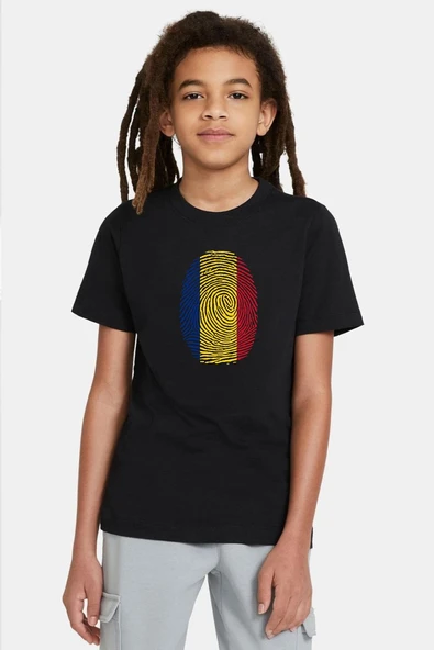 Romania Fingerprint Siyah Çocuk Tshirt ürün görseli 1