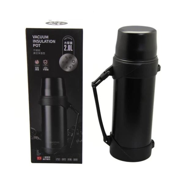 Shotay Çelik Termos 2000Ml Siyah - Resim 3