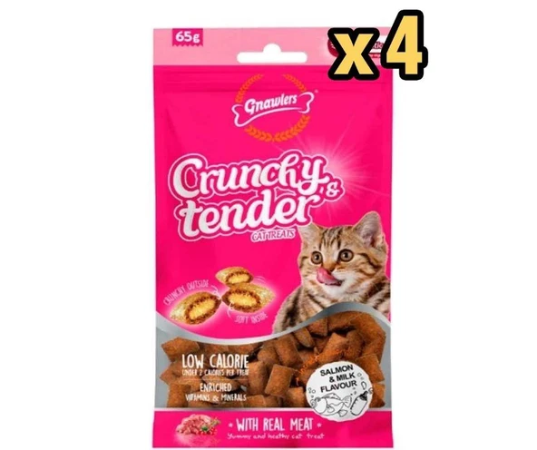 Gnawlers Kedi Ödülü Crunchy & Tender Somonlu ve Sütlü 65 Gr x 4 Adet ürün görseli 1