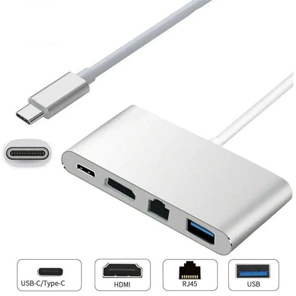 S Line Type C to HDMI RJ45 USB Çevirici 3in1 ürün görseli 1