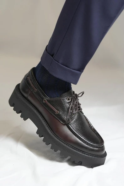 Shoetyle - Kahverengi Hakiki Deri Bağcıklı Erkek Günlük Ayakkabı 115-K512 ürün görseli 1