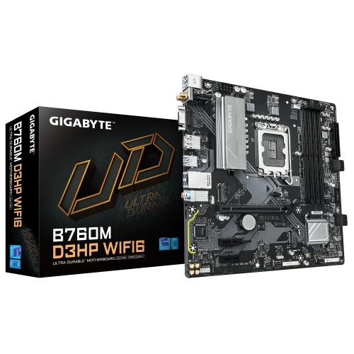 GIGABYTE B760M D3HP WIFI6, 4xDDR5, 2xM.2, DP, HDMI, VGA, Wi-Fi 6E, Bluetooth v5.3, 12-13.14.Nesil, LGA1700 Soket, Anakart ürün görseli 1