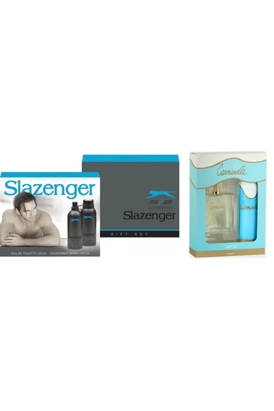 Slazenger Edt 125 Ml + 150 Ml Erkek Deodorant + Carminella 100 Ml Kadın Parfüm + 150 Ml Deodorant ürün görseli 1