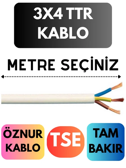 Öznur 3X4 TTR Kablo Metre Seçenekli (Beyaz) ürün görseli 1