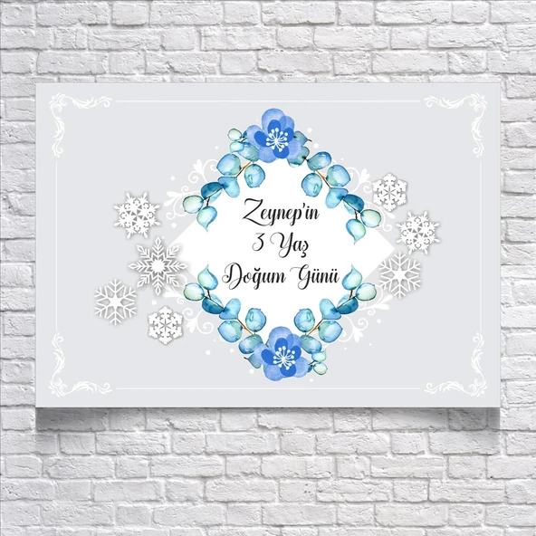 Mavi Çiçek Temalı Doğum Günü Afişi 35X50 cm ürün görseli 1